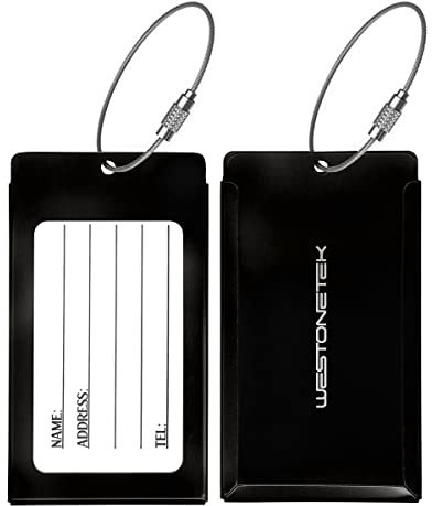 Packung mit 2 Gepäckanhängern, Aluminium-Metall, Reise-ID-Kennzeichnung, Namensschild, Adressetiketten, Koffer, Gepäcketikett, schwarz, Einheitsgröße