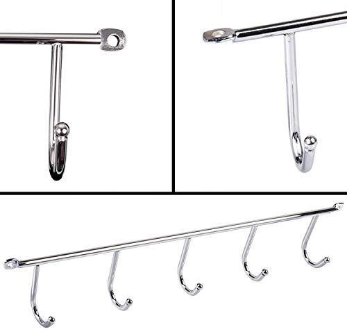 Stahlia Unterbau Hakenleiste Chrom-Optik 400mm für Waschbeckenunterschrank 5 x Handtuchhaken Vertikale Bohrung Küchenutensilienhalter Geschirrtuchhalter