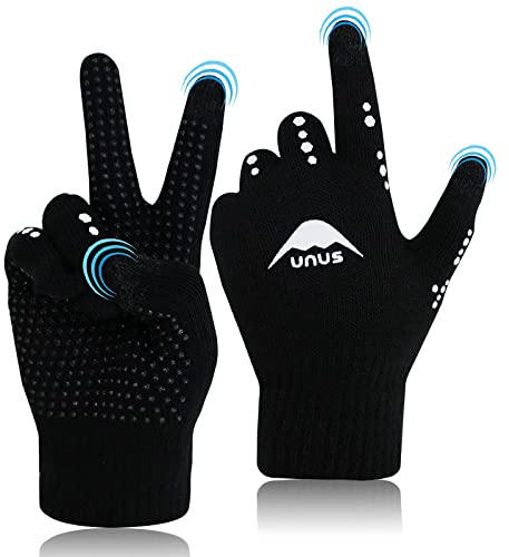 FINGER TEN Handschuhe Kinder Winter Jungen Mädchen 1 Paar Schwarz Strickhandschuhe Alter 5-11 Unisex Touchscreen Gloves Laufen Warm RadfahrenHandschuhe Sport Fahrrad Fußball Täglich
