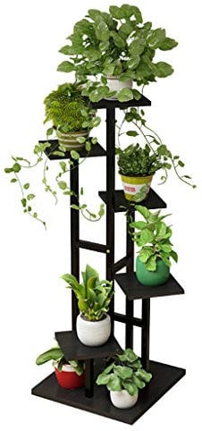 Modern Pflanzenständer Holz und Metall Blumenständer für Wohnzimmer Balkon Dekor Pflanzenregal Blumenregal Innen und Außen Pflanzer Halter Leiterregal Lagerung Display Regal