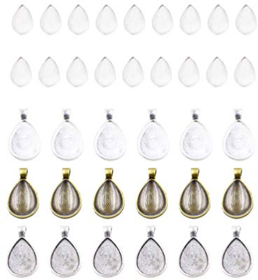 SUPVOX 36 Stücke Lünette Anhänger Rohlinge Glascabochons Kuppel Set Eardrop Anhänger Lünette Rohlinge für Schmuck Machen Halskette Armband (Mischfarbe)