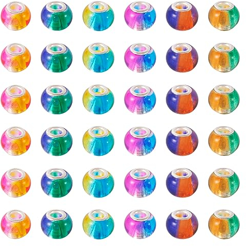 PandaHall - Perlas de cristal de Murano (15 x 12 mm, 100 unidades), diseño de perlas de cristal europeas, núcleo plateado, para la fabricación de joyas