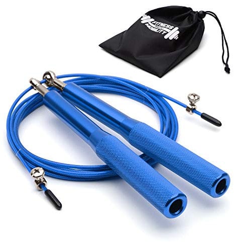 Elite Speed Skipping Rope Adult By CKB LTD With Travel Bag Premium Aluminium Handles Fitness Adjustable Jump Rope 3m 10ft Functional Fitness Exercise Workout Training Double Unders 1pc (Royal Blue)
