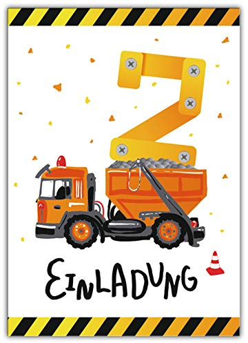 10 Einladungskarten zum 2. zweiten Kindergeburtstag Jungen Baustelle Bagger