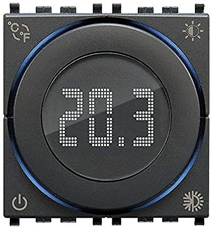 VIMAR 02970 Termostato a rotella ON/OFF, retroilluminazione LED, alimentazione 100-240 V, 2 moduli. Compatibile con Eikon, Arké, Plana, per Idea supporto dedicato, Grigio