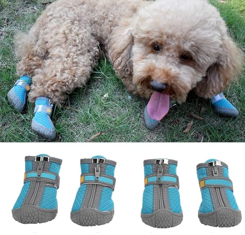 Hundeschuhe Stiefel, Hund Hund Sommerschuhe Stiefel Stiefeletten mit atmungsaktiven Outdoor-Mesh rutschfeste Gummisohlen verhindern Kratzer lecken(#1-Blauer See)