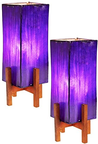 2er Set Orientalische Tischlampe Janka 30cm Lederlampe Quadratisch Lampe | Marokkanische kleine Tischlampen aus Metall, Lampenschirm aus Leder | Orientalische Dekoration aus Marokko, Farbe Lila