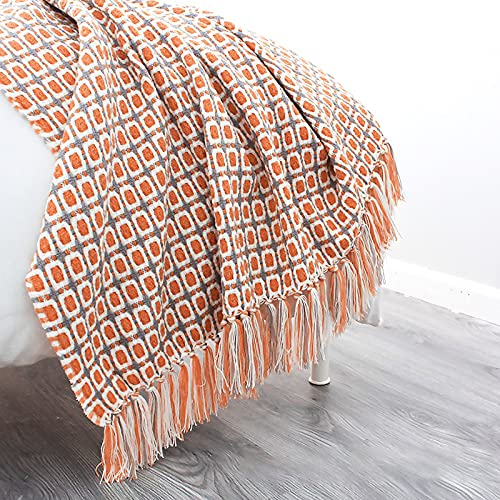 LumiSyne Gestrickte Decke Mit Quaste Hahnentritt Boho Kariert Kuscheldecke Strickdecke Tagesdecke Überwurf Couchdecke Dekorative Decke Für Sofa Bett 230x130cm