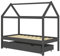 vidaXL Kiefernholz Massiv Kinderbett mit Schublade Baumhaus-Stil Kinderhaus Hausbett Bett Lattenrost Bettgestell Holzbett Kinderzimmer Dunkelgrau 80x160cm