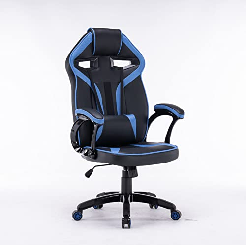 ADGO Drift Gaming Stuhl mit Armlehnen, Computerstuhl, Gamingstuhl, Schreibtischstuhl, Bürostuhl mit Kopfstütze, Ergonomischer, Konferenz Arbeits, Drehstuhl für das Home Office aus Öko-Leder (Blau)