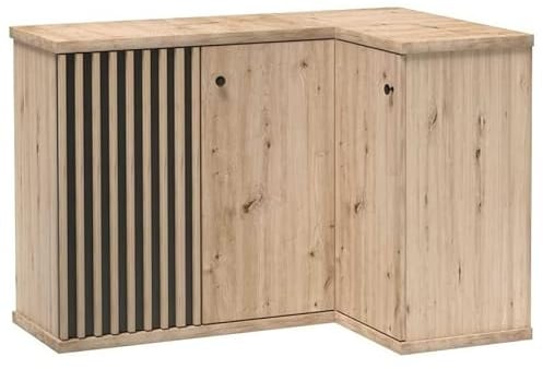 Marmex Cali 12 Sehr geräumige Kommode Eckkommode - Front mit Lamellen aus beschichteter Spanplatte - Perfekt für Wohn- oder Schlafzimmer - Eiche Artisan + Schwarz Matt + Lamellen - 82/122,6x85,4x40,6