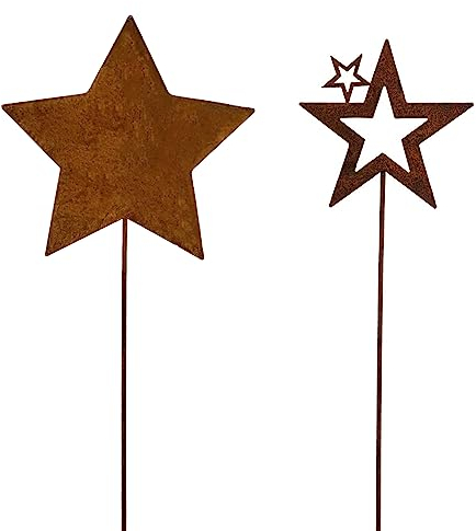 KRONLY 3 Stück Gartenstecker Sterne Roststecker Metall Weihnachten wetterfest Gartendeko Outdoor