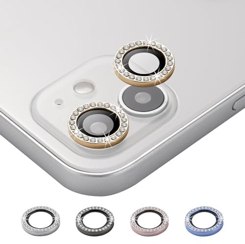 BISLINKS Bling Diamond Camera Lens Ring Cover Protector Tempered Glass Gold Compatible With iPhone 12 Mini