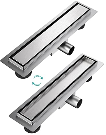 EMKE Duschrinne 40cm Edelstahl Befliesbar Komplettset Bodenablauf Dusche Siphon mit Geruchsstop und Haarsieb Randablauf, Duschablauf Ablaufrinne Dusche Doppelseitige Duschabfluss für Badezimmer