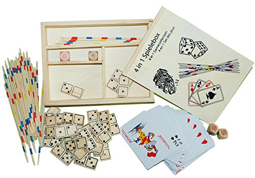 alles-meine.de GmbH 4 - Spiele - Spielesammlung aus Holz/Domino Mikado Karten - Spielkarten Poker Würfel - für Kinder & Erwachsene - Reisespiele - Reisespiel für Unterwegs & zu..