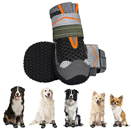 Eyein Dog Boots Paw Protector, Breathable Dog Boots for Injured Paws Waterproof, Dual Adjustable Washable Non-Slip Dog Shoes for Walking, Reflective Dog Shoes for Small Medium Large Dogs(2pcs)