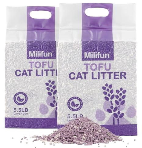 Tofu Katzenstreu, staubfreies Katzenstreu, schnell trocknend, ultra-saugfähig, klumpendes Katzenstreu, Lavendel, Katzenstreu, weniger Streuung, staubfreies gemischtes Tofu-Katzenstreu.