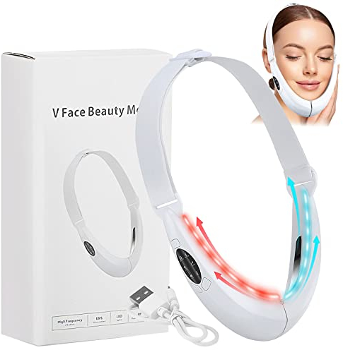 V Face Beauty Meter Elektrisches Gesichtsmassagegerät, V Face Lifting Gerät V Face Shaping Massagegerät Doppelkinn Entferner Gerät, 8 Gang Jawline Trainer Rot Blau Licht zur Reduzierung Doppelkinns