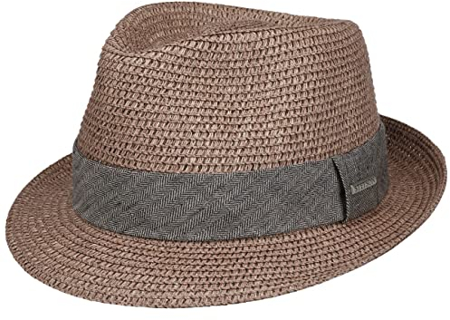 Stetson Reidton Toyo Trilby Strohhut Herrenhut Melierter Hut mit Garniturband Sonnenhut aus Toyo-Stroh Herren Frühjahr Sommer Altrosa XXL (62-63 cm)