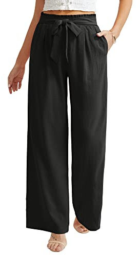 Ninee Damen Freizeithosen mit weitem Bein Hohe Taille Business Arbeit Locker Fließend Strand Palazzo Hosen(Black,Large)