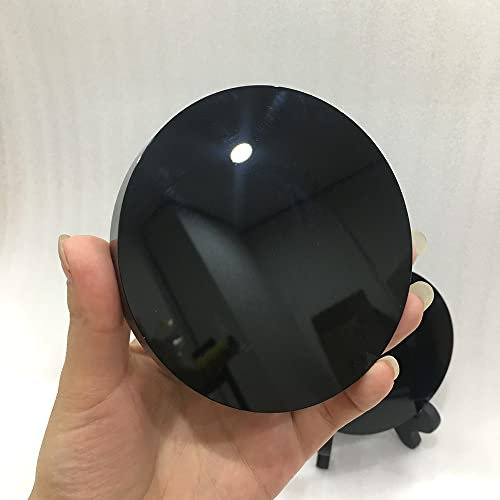 FAIRAH 1pc natürliche Schwarze Obsidian Stein Kreis Scheibe runde Platte Fengshui Spiegel for Home Office Dekor Steinsammlung (Size : 12cm)