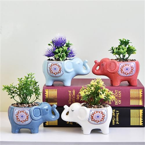 GUASDIE 4pcs Keramik Blumentöpfe Pflanztöpfe Keramik Pflanzgefäße Elefant Pflanzgefäß Tier Pflanzgefäß Keramik Elefant Tischfigur Keramik Ornamente Tierfigur (Pflanzen Nicht enthalten!)