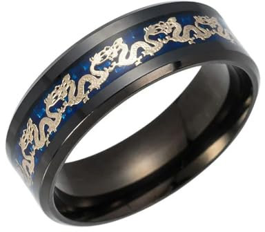 YAHOYA Bague Dragon Chinois Rétro Style National Chinois Titane Bague en Acier Bleu, Noir Emballage Indépendant