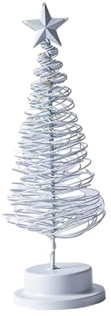 Colcolo Weihnachtsbaum-Licht, Weihnachtsschmuck, Metall, dekorativ, mit Sternaufsatz, Spiral-Weihnachtsbaum mit LED für Urlaubsparty, Weiß
