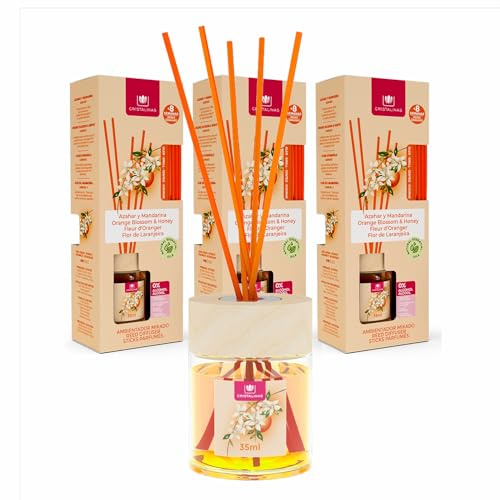 Cristalinas 35ml - Orange Blossom - Reed Diffusers for Home - Fragrance Lasts up to 8 weeks - Room Diffuser Sticks with Coloured Fragrance Oil