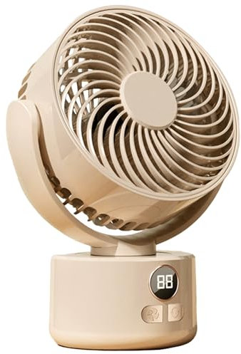 Desk Fan Portable Rechargeable with USB Small Fans for Bedroom,Oscillating Cooling Slient Table Fan Long Time Work,Personal Quiet Oscillating Super Power Turbo Fan (Beige)