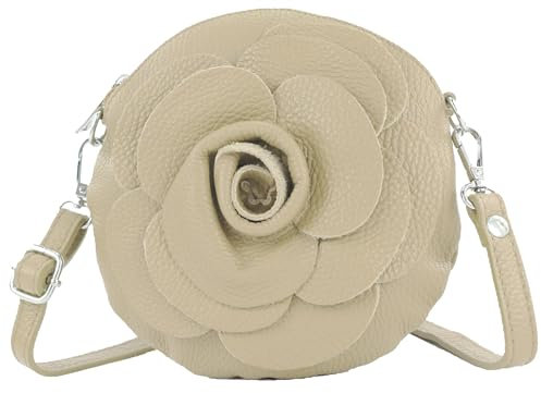 modamoda de T225 Damen Leder Umhängetasche Abendtasche Clutch Blüte Klein handmade in Italy, Farbe:Cremebeige
