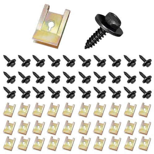 Udbrud 60 Piezas U-Clips y Tornillos Kit Universal Metal, Kit de Clip de Tuerca de Tornillo de Tuerca, Grapas Coche Paneles De Puerta, U-Nuts Tornillo Panel de Puerta Clip de Fijaciónde Coche