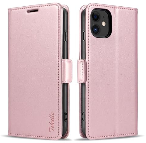 TOHULLE Wallet Case for iPhone 12 Mini, Premium Flip PU Leather Case RFID Blocking Card Holder Magnetic Closure Kickstand Protective Phone Case Cover for iPhone 12 Mini - Rose Gold