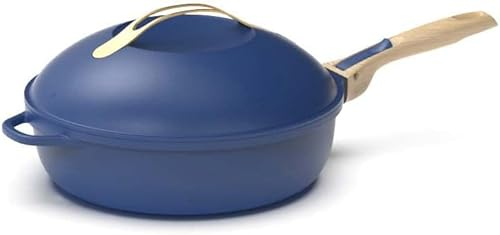 COOKUT - La Fabuleuse poêle 8 en 1 - PETIT MODELE 24 cm – Un seul ustensile qui remplace poêle, casserole, sauteuse - 2 poignées amovibles, panier vapeur/friture, spatule en bois - SAPHIR