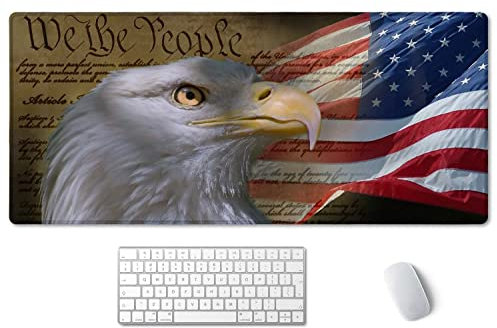 JIMOWANG Bald Eagle on American Flag Extended Gaming Mouse Pad Large Desk Mat with Non-Slip Rubber Base Keyboard Mouse Mat Desk Pad for Work,Game,Office,Home 35.5 * 16 Inch