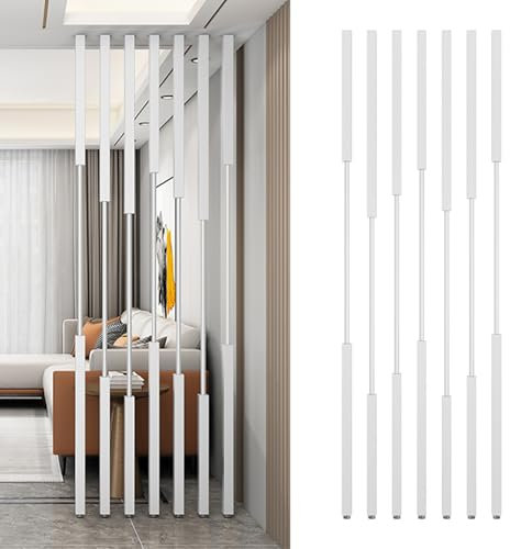 AMUFJJ Room Divider/Paravent 5 6 7 Fuß hohe Raumteiler-Wandpfosten vom Boden bis zur Decke, Raumteiler, 7er-Pack minimalistische Raumteilerpfosten für Büro/Eingang/Flur(White 7 pcs,165cm/5.4ft)