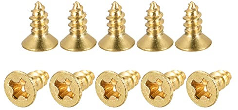 QUARKZMAN 25 Stück Messing Holzschrauben, M3x6mm Phillips Flachkopf Messingschrauben Selbstbohrende Verbindungn Phillips Flachkopfschrauben für Türscharniere, Holzmöbel, Haushaltsgeräte