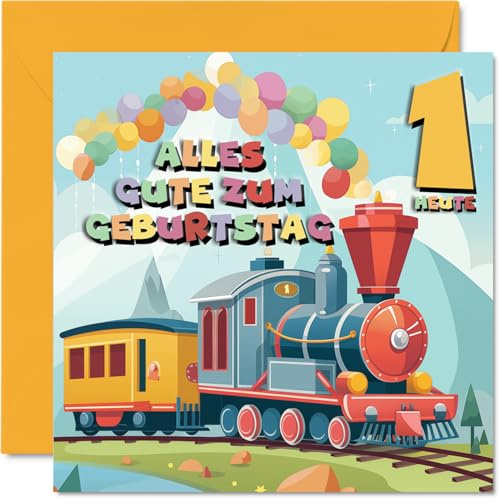 Stuff4 1. Geburtstagskarte Junge Mädchen, Eisenbahn Zug Dampfzug | Geburtstagskarten Kinder 1 Jahr Jungen Sohn Tochter Neffe Nichte Enkel Enkelin, 145mm Eins Erste Geburtstag Glückwunschkarten