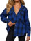 LACOZY Womens Casual Cuffed Long Sleeve Boyfriend Button Down Plaid Flannel Shirt Tops Blue S