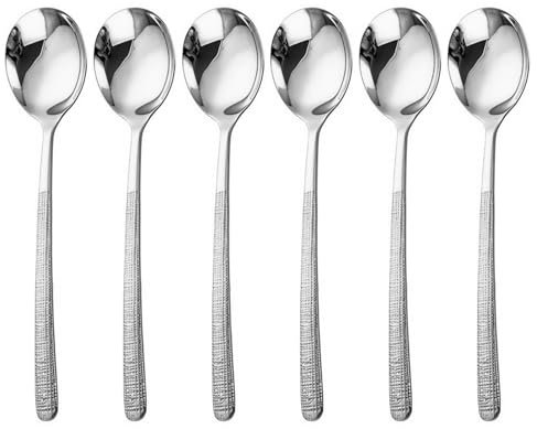 Confezione da 6 Cucchiai Con Lungo Cucchiaino In Acciaio Dessert Caffè Mescolare Per Bevande Fredde Zuppe E Dolci
