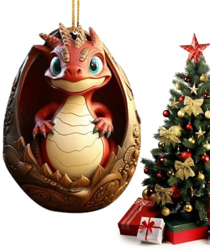 Adornos para el árbol de Navidad con dinosaurios - Adornos navideños con dinosaurios, decoraciones de árbol de acrílico 2D | Figuras y colgantes en miniatura de huevos de dinosaurio, decoraciones de