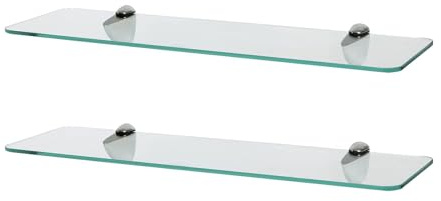 Harbour Housewares Rounded Floating Glass Bathroom Shelves - 50cm - Clear/Chrome - 2x Wall-Mounted Kitchen Bedroom Shower Room Décor Caddy Towel Storage Organiser Shelving Rack with Brackets
