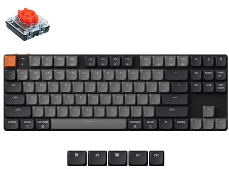 Keychron K1 Version 6 Tastiera meccanica wireless, Bluetooth/USB-C, LED Bianco, QMK/VIA Macro programmabili, PBT Keycaps, Per Mac Windows, Gateron 2.0 Red Switch