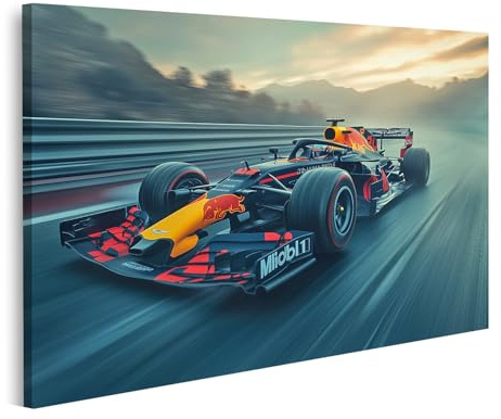 islandburner Bild auf Leinwand Formel Eins Auto bei Sonnenuntergang Rennen Bilder Wandbilder Poster
