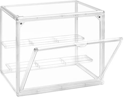 TSKDKIT Vetrina Espositiva Teca Acrilico Vetrinetta per Collezionismo 27x22x17cm Trasparente Espositore con Porta Antipolvere Teca per Lego Modellismo,Pop Mart,Figure(Ripiani Rimovibili a 2 Livelli)