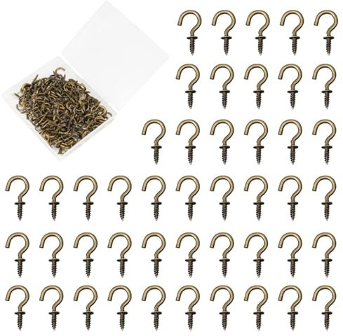 NHBETYS 120 Pieces Cup Hooks Nickel Plated Hooks, Screw Hooks Antique Brass Vintage Ceiling Hooks, 1/2 Inch Small Hooks for Hanging Plants, Cups, Art, Kitchen Garden