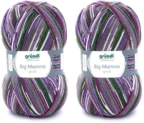 Gründl 2612-38 Big Mamma print Wolle, Acryl, Violett-tannengrün-weiß-moosgrün-lavendel, 30 x 17 x 14 cm, 400 Gramm (Packung mit 2)