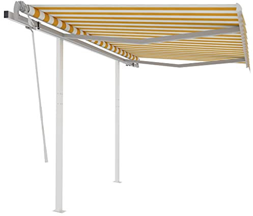 BOWEKAM Home & Garden – Manual Markise mit Pfosten versenkbar, 3 x 2,5 m, Gelb und Weiß, Möbelwahl