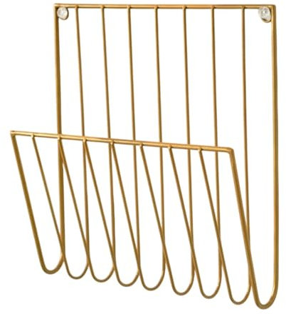 LOVIVER Metal Magazine Rack Wall Mounted File Holder Office Home Kitchen Office Bathroom Home Basket Bin Decorative Iron Mail Organizer Newspaper Holder, Wire Shelves for Letters Folders Papers, Gold