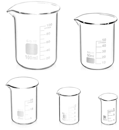 5 x Graduated Measuring Cups Glass Beakers 5 ml 10 ml 25 ml 50 ml 100 ml Set for Laboratory Measuring Cups Kitchen